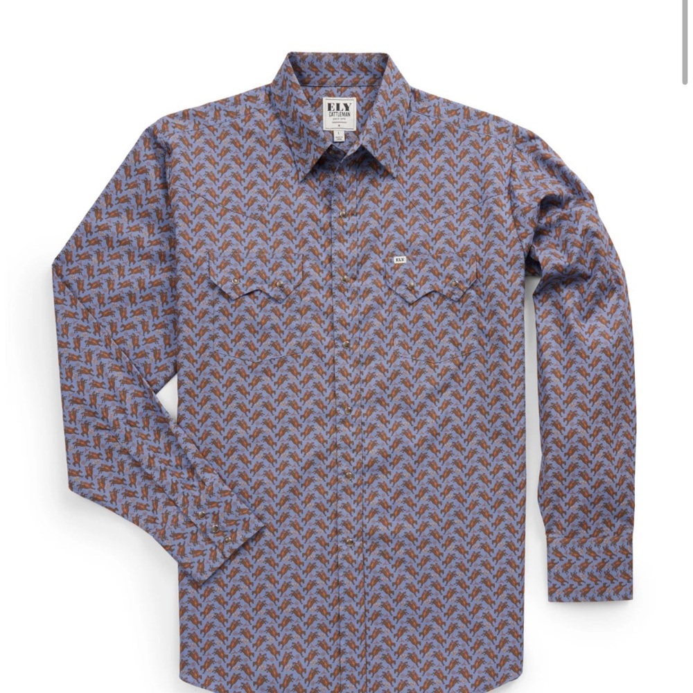 Ely Cattleman Blue and Brown Patterned Shirt - Men’s Medium